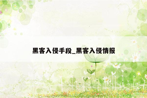 黑客入侵手段_黑客入侵情报