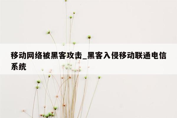 移动网络被黑客攻击_黑客入侵移动联通电信系统