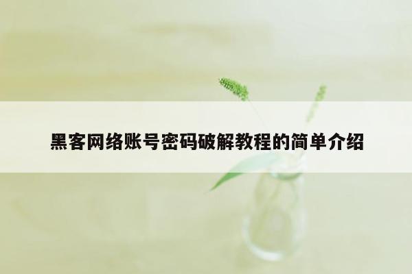 黑客网络账号密码破解教程的简单介绍