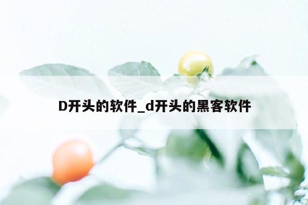 D开头的软件_d开头的黑客软件