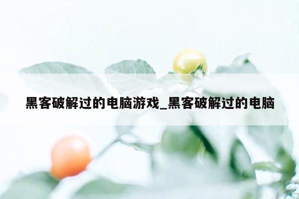 黑客破解过的电脑游戏_黑客破解过的电脑