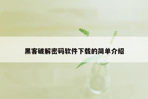 黑客破解密码软件下载的简单介绍