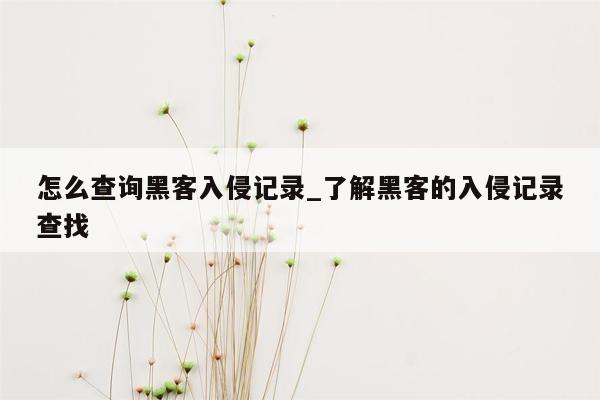 怎么查询黑客入侵记录_了解黑客的入侵记录查找