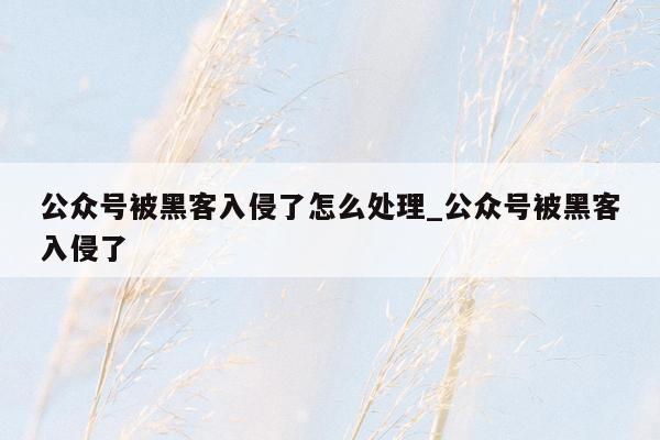 公众号被黑客入侵了怎么处理_公众号被黑客入侵了
