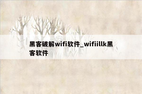 黑客破解wifi软件_wifiillk黑客软件