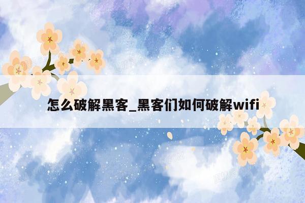 怎么破解黑客_黑客们如何破解wifi