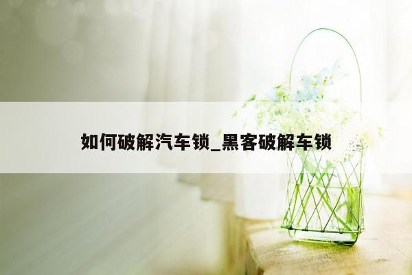 如何破解汽车锁_黑客破解车锁