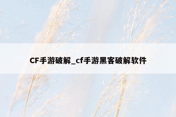 CF手游破解_cf手游黑客破解软件