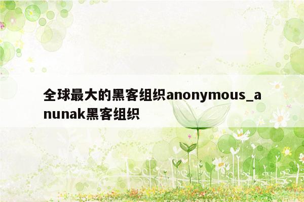 全球最大的黑客组织anonymous_anunak黑客组织