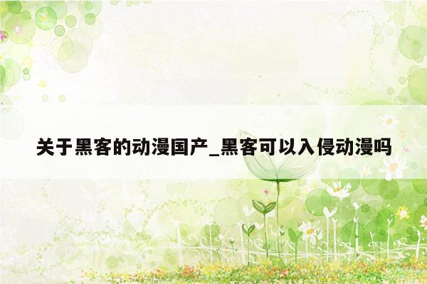 关于黑客的动漫国产_黑客可以入侵动漫吗
