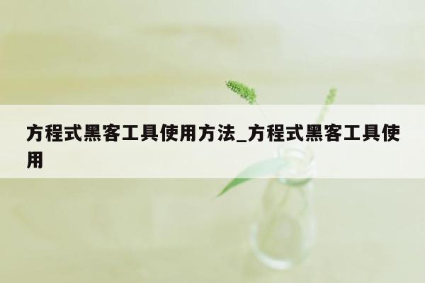 方程式黑客工具使用方法_方程式黑客工具使用