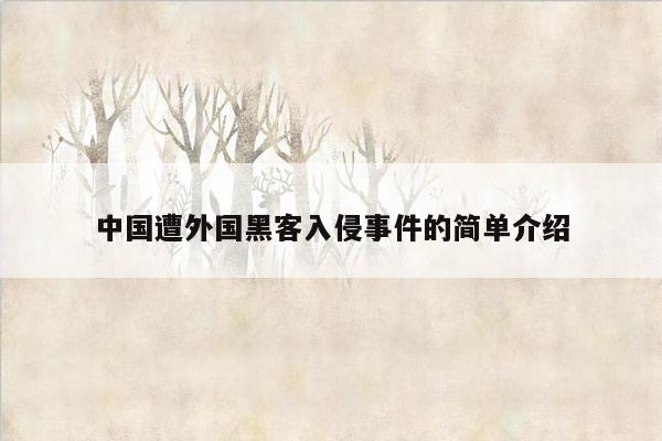 中国遭外国黑客入侵事件的简单介绍