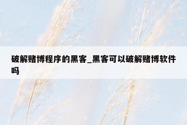 破解赌博程序的黑客_黑客可以破解赌博软件吗