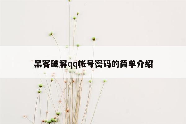 黑客破解qq帐号密码的简单介绍