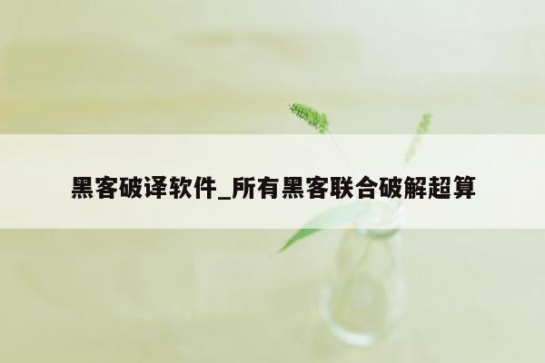 黑客破译软件_所有黑客联合破解超算