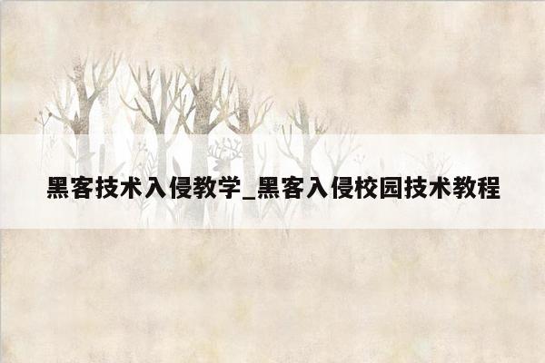 黑客技术入侵教学_黑客入侵校园技术教程