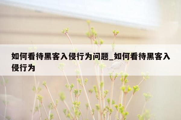 如何看待黑客入侵行为问题_如何看待黑客入侵行为