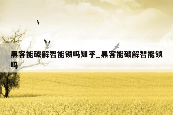 黑客能破解智能锁吗知乎_黑客能破解智能锁吗
