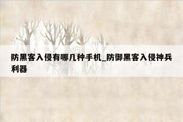 防黑客入侵有哪几种手机_防御黑客入侵神兵利器