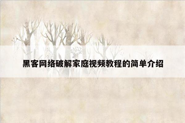 黑客网络破解家庭视频教程的简单介绍