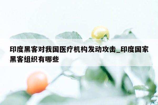 印度黑客对我国医疗机构发动攻击_印度国家黑客组织有哪些