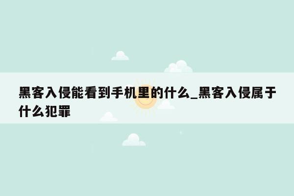 黑客入侵能看到手机里的什么_黑客入侵属于什么犯罪