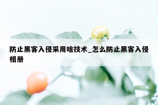 防止黑客入侵采用啥技术_怎么防止黑客入侵相册