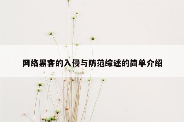 网络黑客的入侵与防范综述的简单介绍