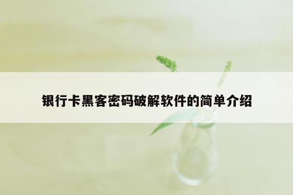 银行卡黑客密码破解软件的简单介绍