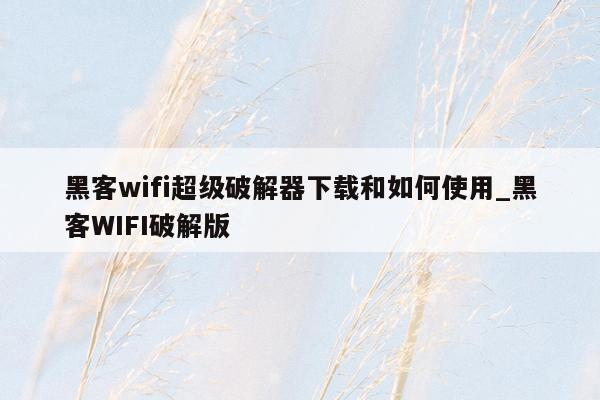 黑客wifi超级破解器下载和如何使用_黑客WIFI破解版