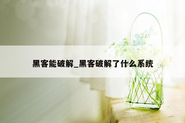 黑客能破解_黑客破解了什么系统