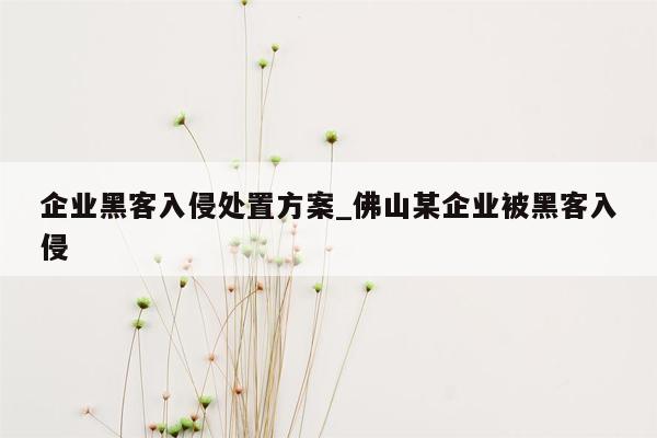 企业黑客入侵处置方案_佛山某企业被黑客入侵