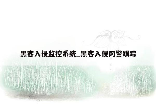 黑客入侵监控系统_黑客入侵网警跟踪