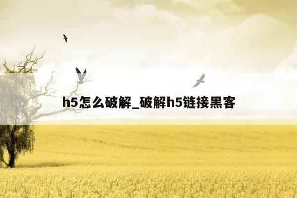 h5怎么破解_破解h5链接黑客