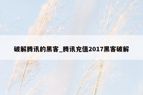 破解腾讯的黑客_腾讯充值2017黑客破解