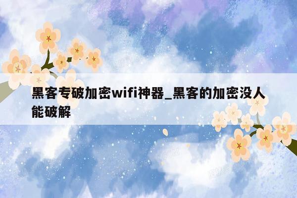 黑客专破加密wifi神器_黑客的加密没人能破解