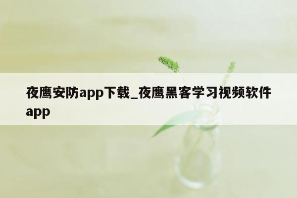 夜鹰安防app下载_夜鹰黑客学习视频软件app
