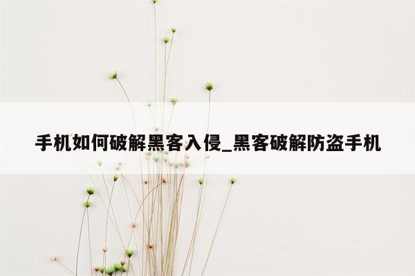 手机如何破解黑客入侵_黑客破解防盗手机