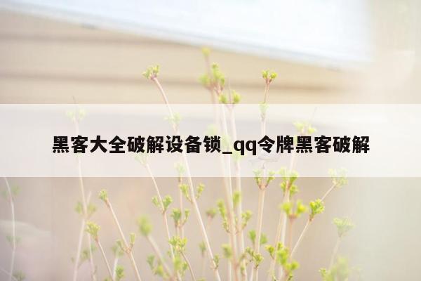 黑客大全破解设备锁_qq令牌黑客破解