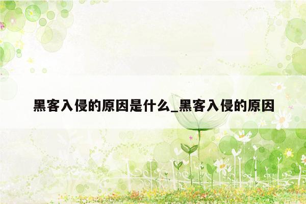 黑客入侵的原因是什么_黑客入侵的原因