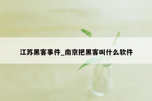江苏黑客事件_南京把黑客叫什么软件