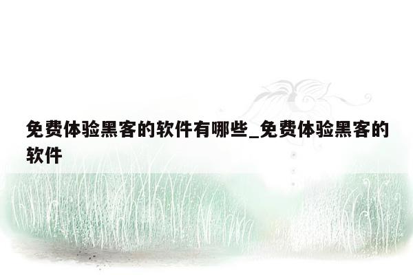 免费体验黑客的软件有哪些_免费体验黑客的软件
