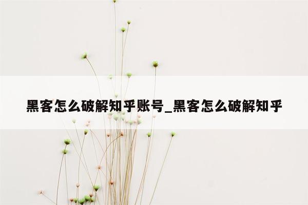 黑客怎么破解知乎账号_黑客怎么破解知乎