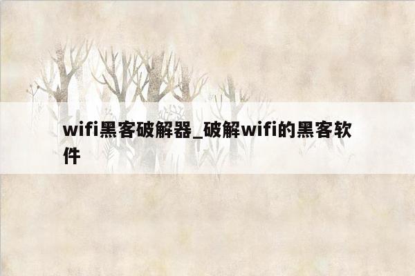 wifi黑客破解器_破解wifi的黑客软件