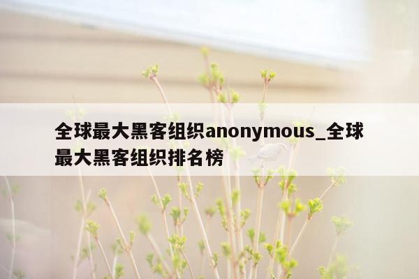 全球最大黑客组织anonymous_全球最大黑客组织排名榜