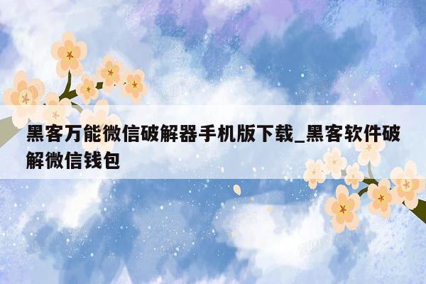 黑客万能微信破解器手机版下载_黑客软件破解微信钱包